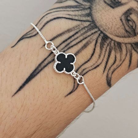 Pulseira Folheada A Prata 925 Trevo Preto - Chérie Bijoux