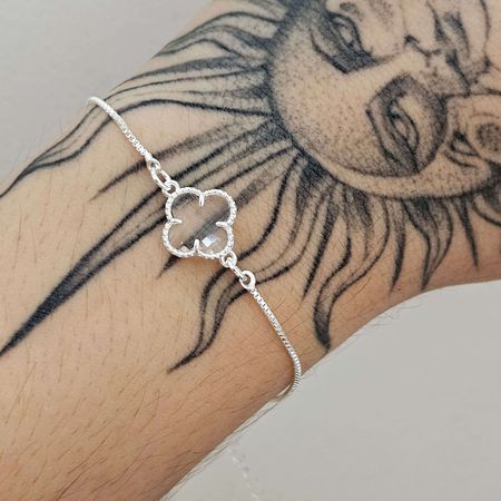 Pulseira Folheada A Prata 925 Trevo Branco - Chérie Bijoux
