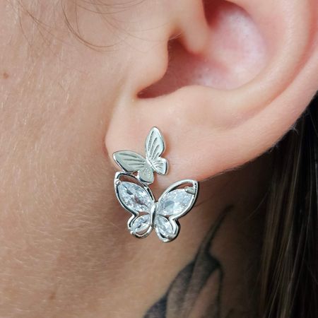 Brinco Com Zircônia Borboleta Prata - Chérie Bijoux