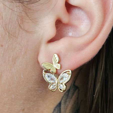 Brinco Com Zircônia Borboleta Dourada - Chérie Bijoux