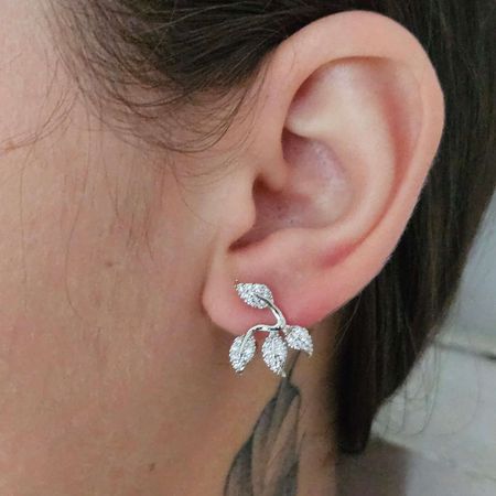 Brinco Com Zircônia Folha Prata - Chérie Bijoux