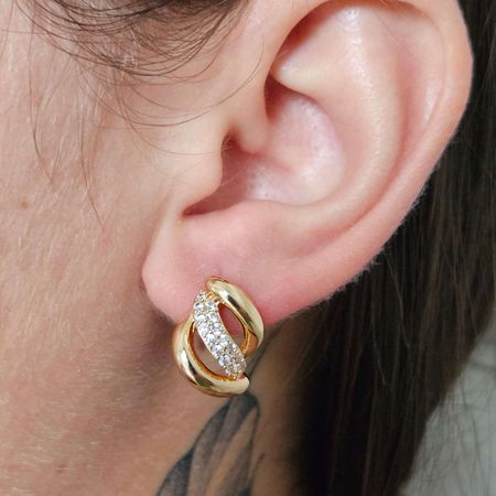 Brinco Com Zircônia Detalhado Dourado - Chérie Bijoux