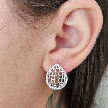 Brinco Com Zircônia Gota Prata - Chérie Bijoux