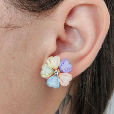 Brinco Florzinha Dourada Colorida - Chérie Bijoux
