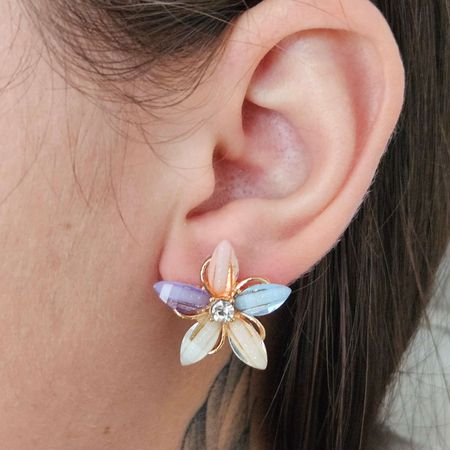 Brinco Orquídia Dourada Colorida - Chérie Bijoux