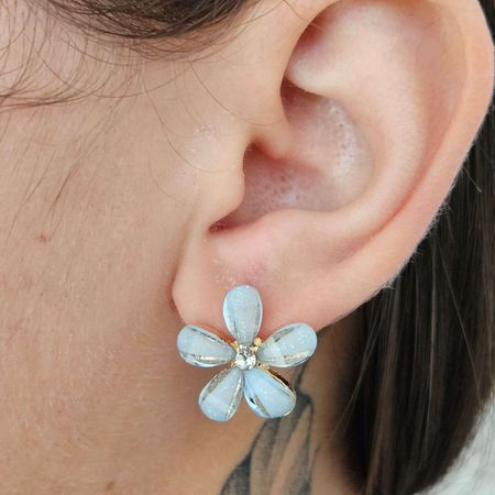Brinco Margarida Dourada Azul - Chérie Bijoux