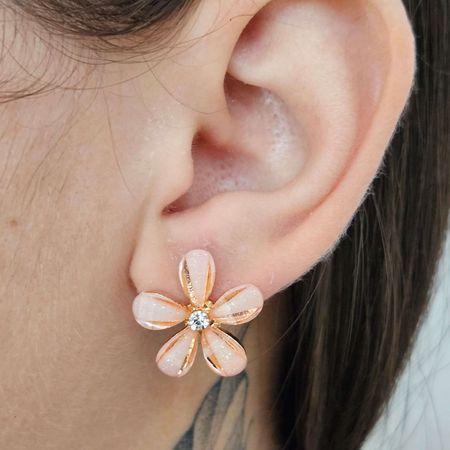 Brinco Margarida Dourada Rosa - Chérie Bijoux