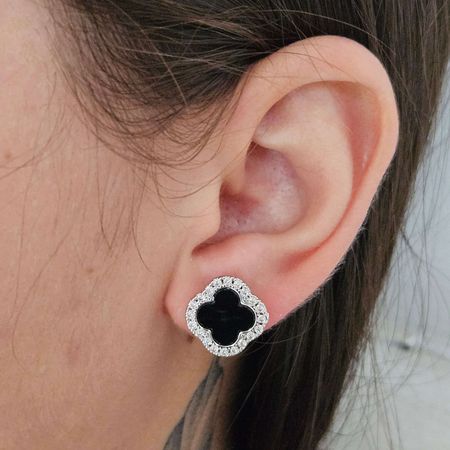 Brinco Com Zircônia Trevo Prata Preto - Chérie Bijoux