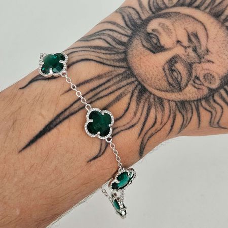 Pulseira Trevo Prata Verde - Chérie Bijoux