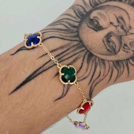 Pulseira Trevo Dourado Colorido - Chérie Bijoux