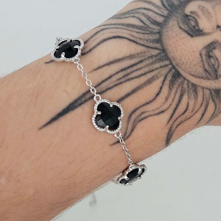 Pulseira Trevo Prata Preto - Chérie Bijoux