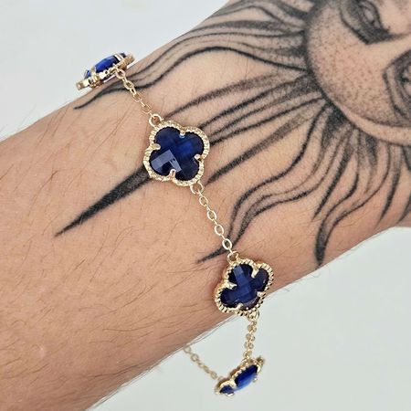 Pulseira Trevo Dourado Azul - Chérie Bijoux