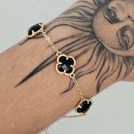 Pulseira Trevo Dourado Preto - Chérie Bijoux