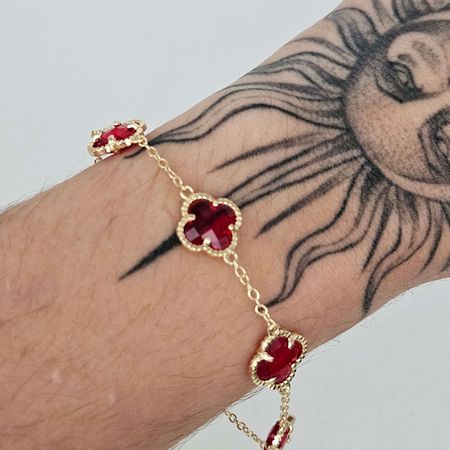 Pulseira Trevo Dourado Vermelho - Chérie Bijoux
