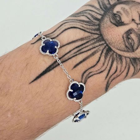 Pulseira Trevo Prata Azul - Chérie Bijoux
