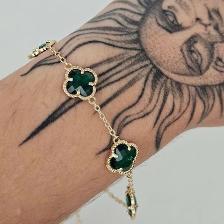 Pulseira Trevo Dourado Verde - Chérie Bijoux