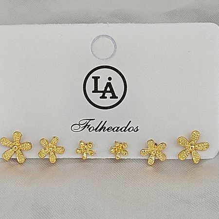 Kit De Brincos Folheados a Ouro 18K Margaridas - Chérie Bijoux