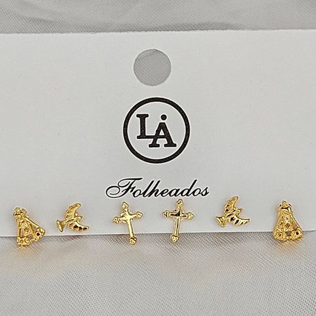 Kit De Brincos Folheados a Ouro 18K Religioso - Chérie Bijoux