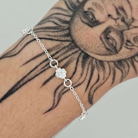 Pulseira Folheada A Prata 925 Com Zircônia Trevo B... - Chérie Bijoux