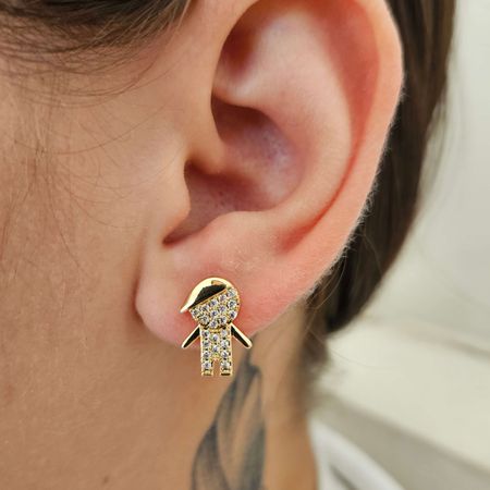 Brinco Com Zircônia Menino Dourado - Chérie Bijoux