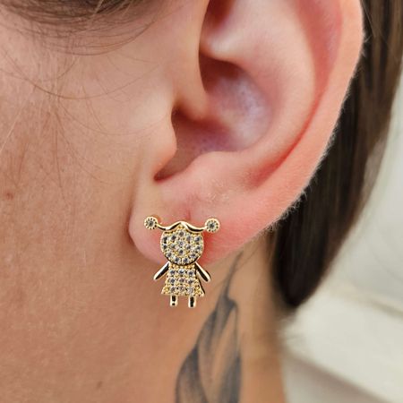 Brinco Com Zircônia Menina Dourada - Chérie Bijoux