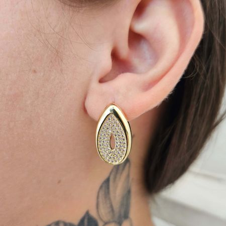 Brinco Com Zircônia Gota Dourada - Chérie Bijoux