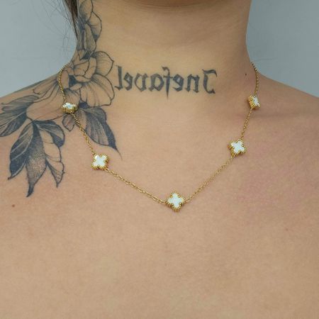 Colar Dourado Trevo Branco - Chérie Bijoux