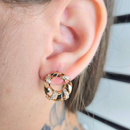 Brinco Com Zircônia Detalhado Dourado - Chérie Bijoux