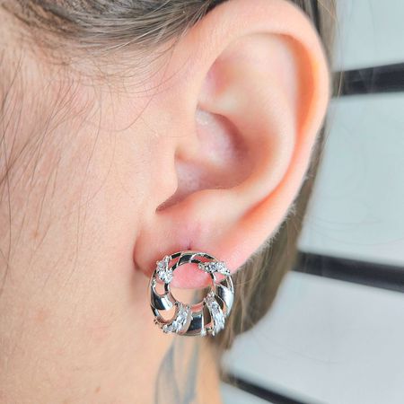 Brinco Com Zircônia Detalhado Prata - Chérie Bijoux