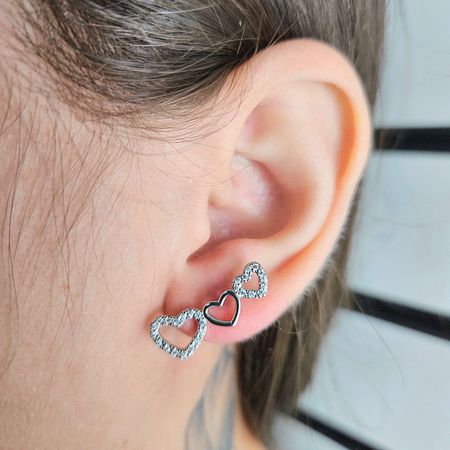 Brinco Com Zircônia Coração Prata - Chérie Bijoux
