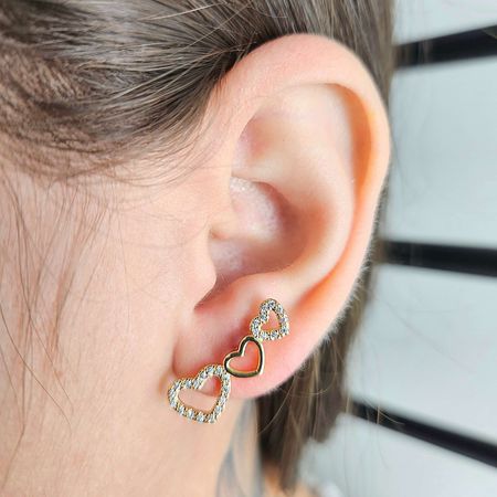 Brinco Com Zircônia Coração Dourado - Chérie Bijoux