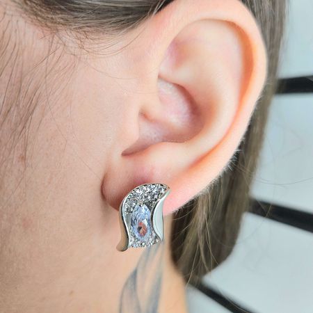 Brinco Com Zircônia Navete Prata - Chérie Bijoux