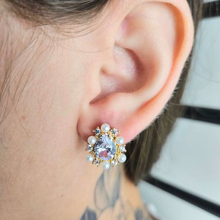 Brinco Com Zircônia Gota Dourada - Chérie Bijoux