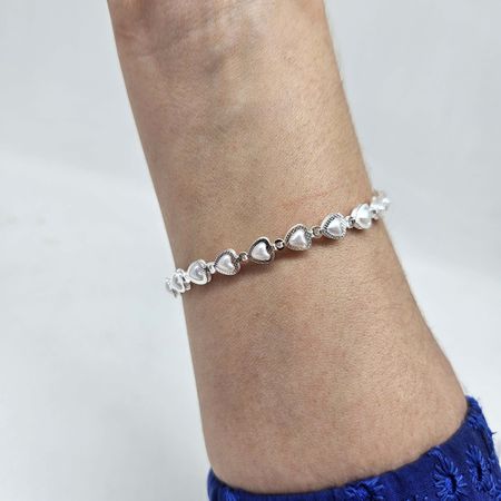 Pulseira Folheada A Prata 925 Coração Perolado - Chérie Bijoux