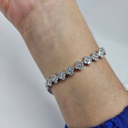 Pulseira Cravejada Em Zircônia Prata Trevo - Chérie Bijoux