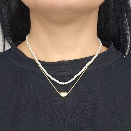 Colar Duplo Folheado a Ouro 18K Pérola - Chérie Bijoux