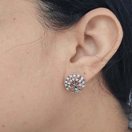 Brinco Com Zircônia Árvore Da Vida Prata - Chérie Bijoux
