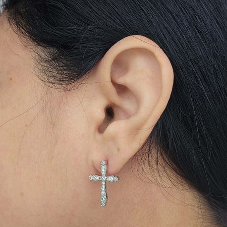 Brinco Com Zircônia Cruz Prata - Chérie Bijoux