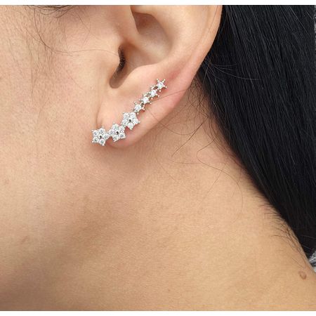 Brinco Ear Cuff Com Zircônia Florzinha Prata - Chérie Bijoux