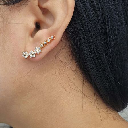 Brinco Ear Cuff Com Zircônia Florzinha Dourada - Chérie Bijoux