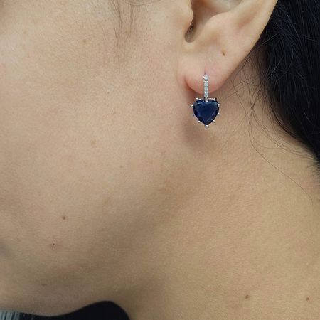 Brinco Com Zircônia Coração Prata Azul Marinho - Chérie Bijoux