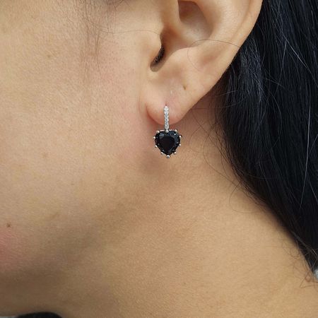 Brinco Com Zircônia Coração Prata Preto - Chérie Bijoux
