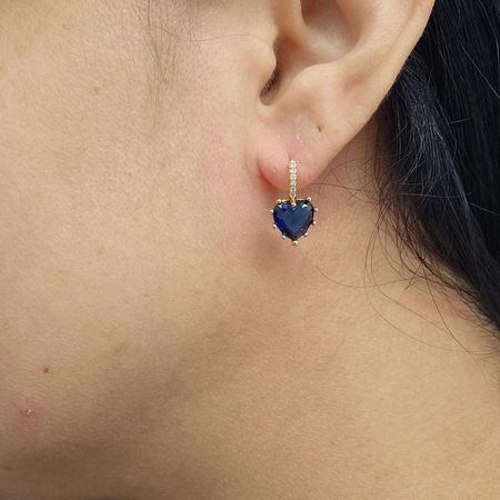 Brinco Com Zircônia Coração Dourado Azul Marinho ... - Chérie Bijoux