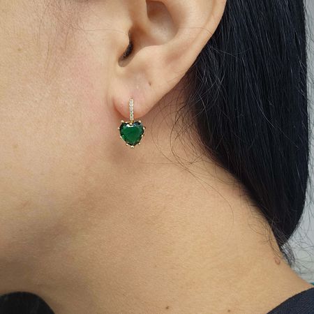 Brinco Com Zircônia Coração Dourado Verde - Chérie Bijoux