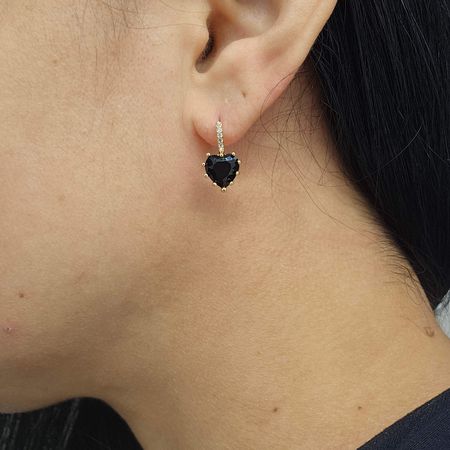 Brinco Com Zircônia Coração Dourado Preto - Chérie Bijoux