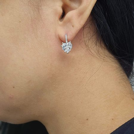 Brinco Com Zircônia Coração Prata Branco - Chérie Bijoux