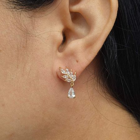 Brinco Com Zircônia Ramos Dourado - Chérie Bijoux