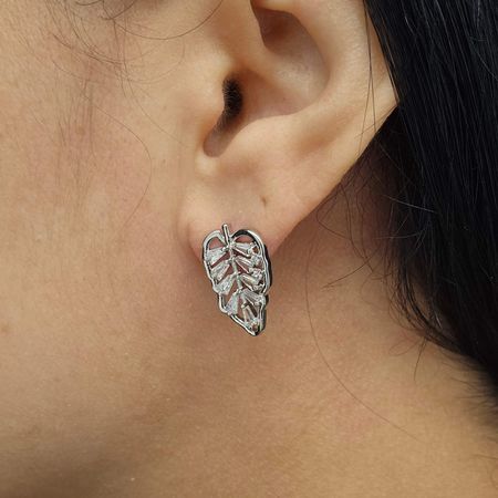 Brinco Com Zircônia Folha Prata - Chérie Bijoux
