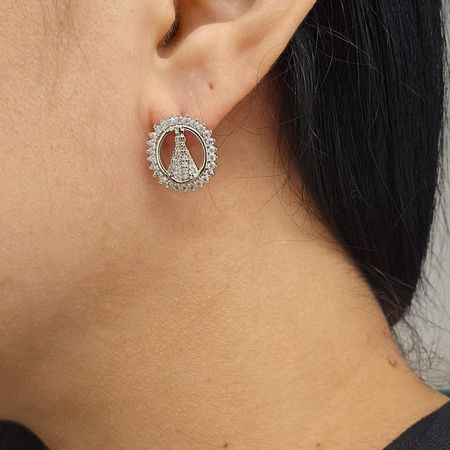 Brinco Com Zircônia Nossa Senhora Aparecida Prata - Chérie Bijoux