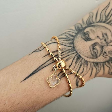 Pulseira Dupla Folheada A Ouro 18K Trevo Branco - Chérie Bijoux